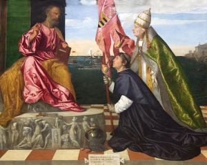 Jacopo Pesaro apresentado a São Pedro, 1503. Museu Real de Belas Artes de Antuérpia, Antuérpia, Bélgica
